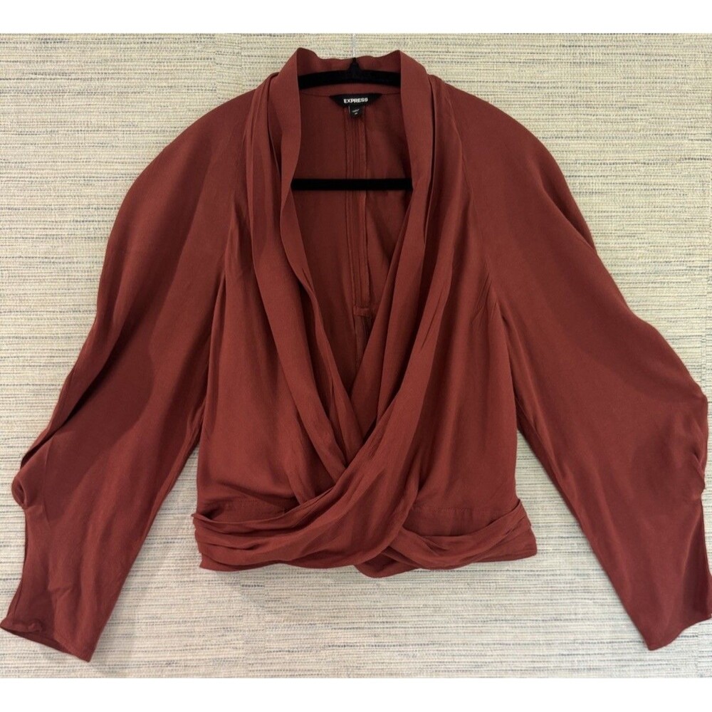 Express Rust Wrap Front Blouse M | Surplice Going Out Top